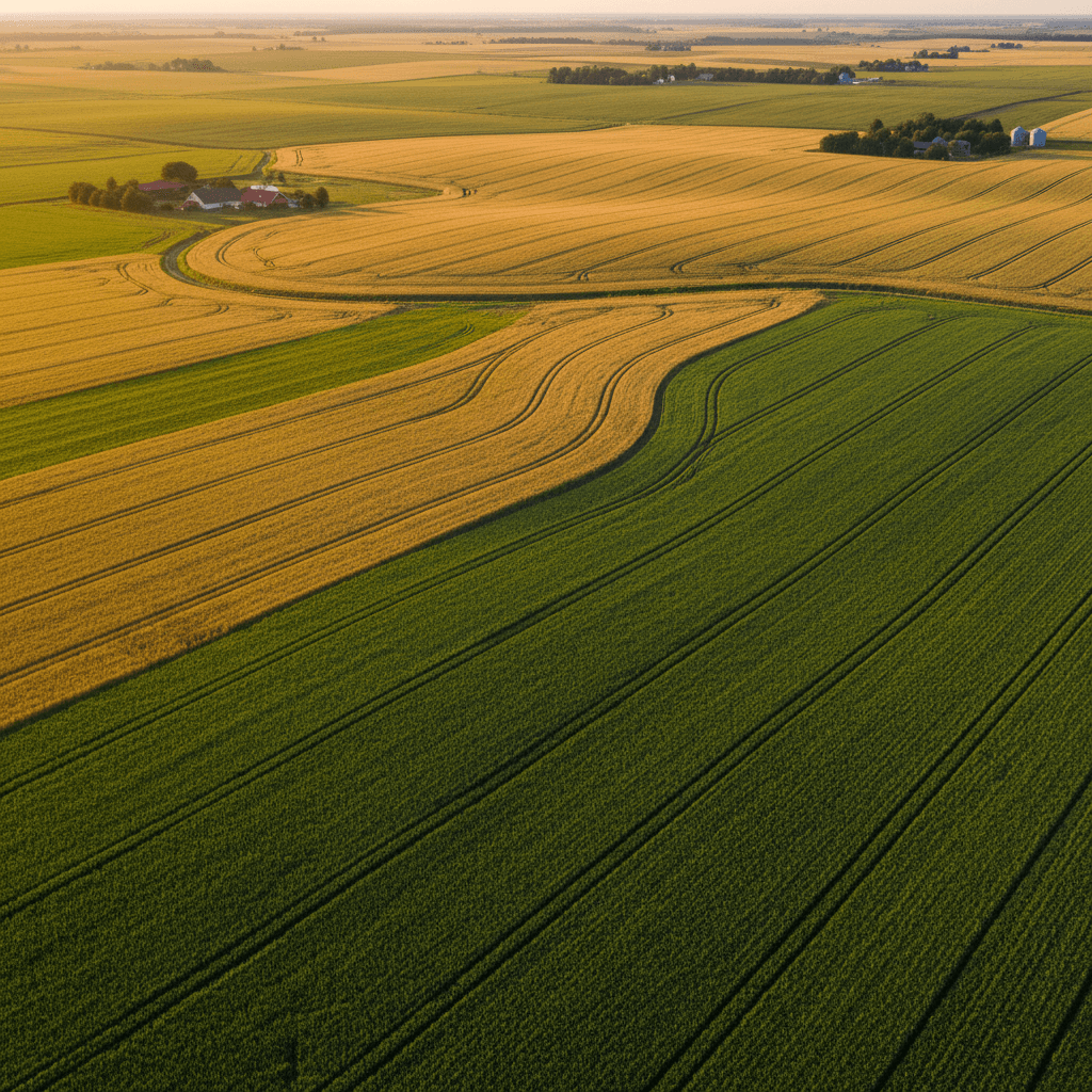 Aerial view of contoured farmland